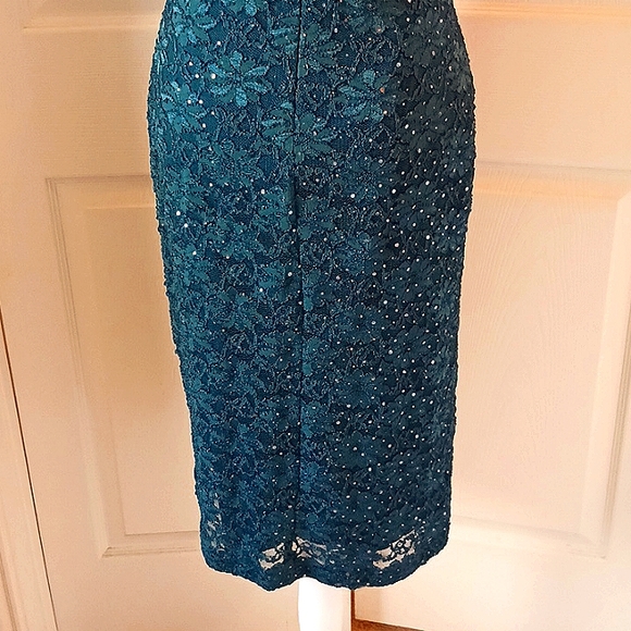 🍸Gorgeous Teal Lace & Sequin Cocktail Sheath Dress Size 4 - Picture 8 of 9